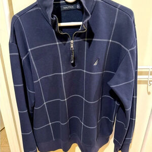 Nautica Mens Sweatshirt Large Dark Blue Quarter Zip Pullover Cotton Fleece